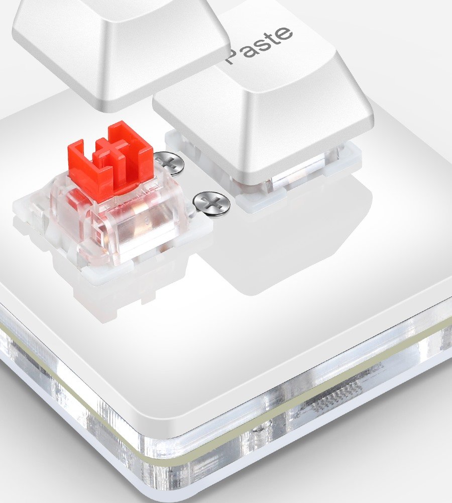 Close view of the Two-Key Macro Pad with a hot-swappable switch exposed